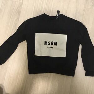 MSGM Black Crewneck Sweater with White Logo